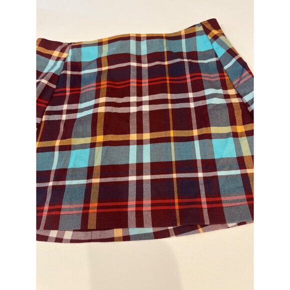 Urban Outfitters Burgundy Plaid Mini Skirt M-M Cotton Blend Pleated Design - Picture 2 of 7